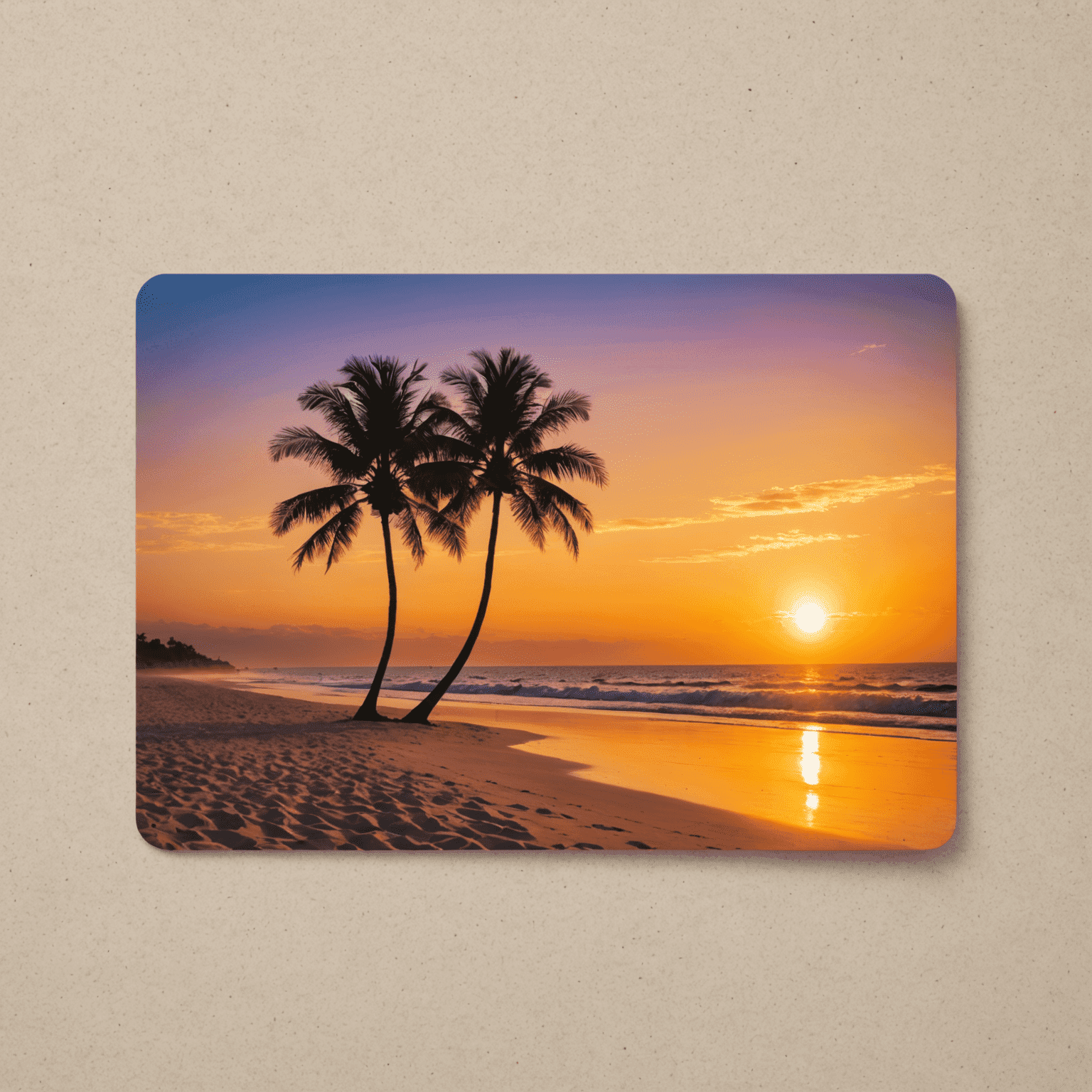 A Vanilla Gift Card with a custom image of a sunset beach scene