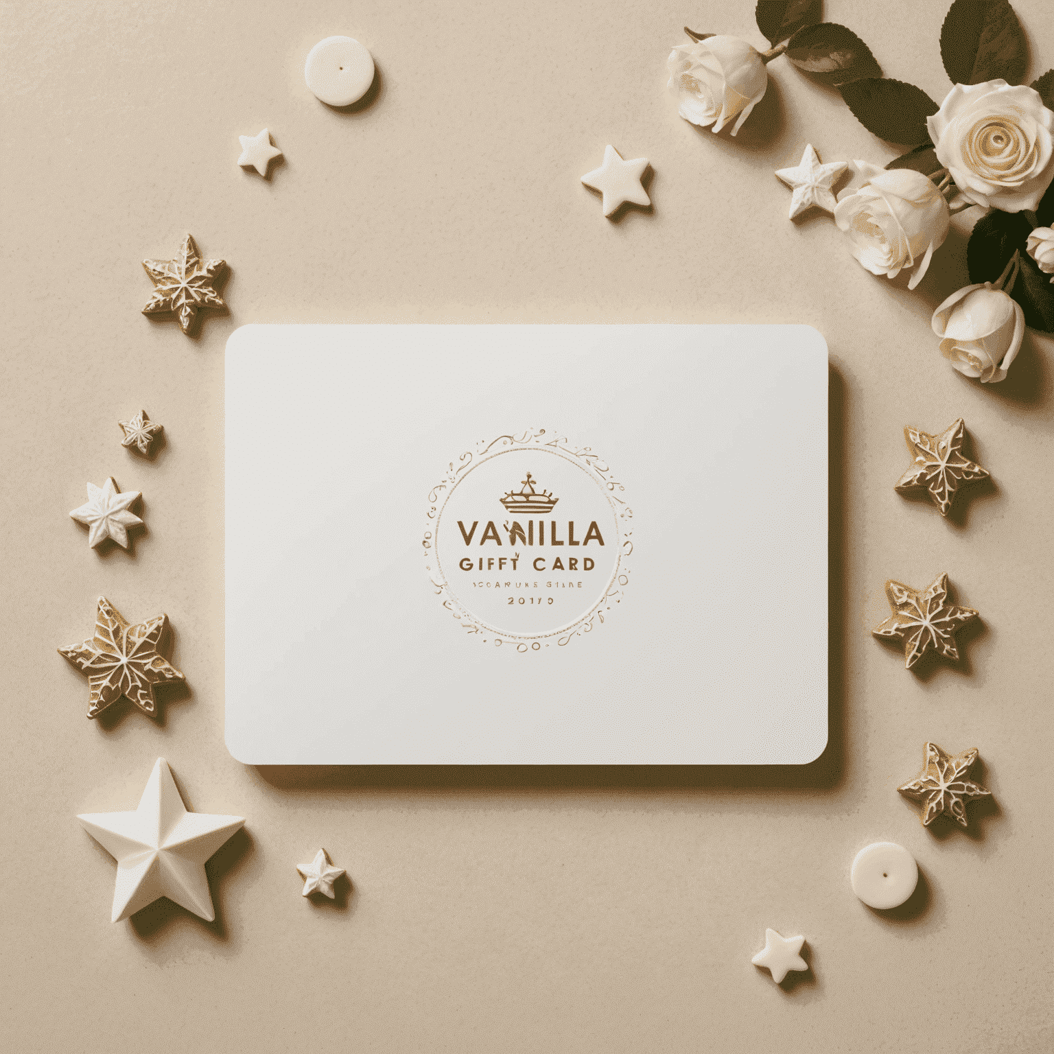 Blank white Vanilla Gift Card with customizable elements, showing various icons and design options